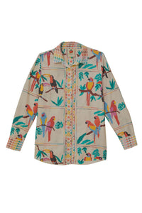Chemise à manches longues à motif Tropical en lin - Blanc