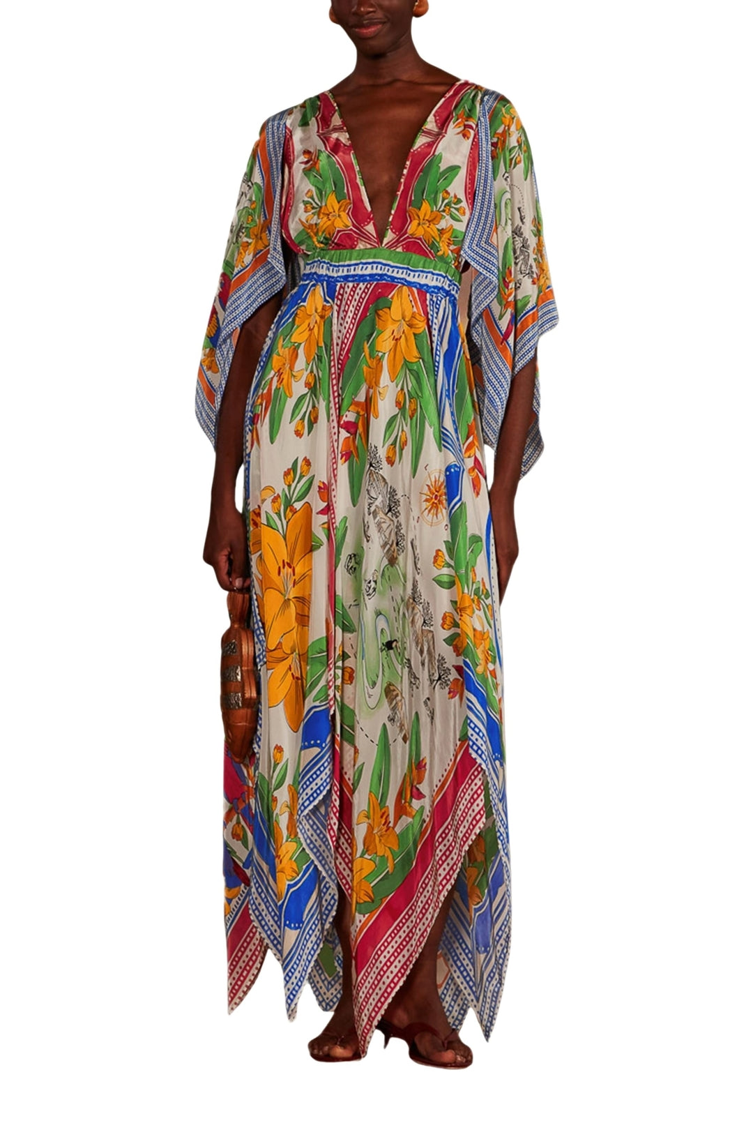 Robe longue Tropical Destination à manches courtes - Blanc