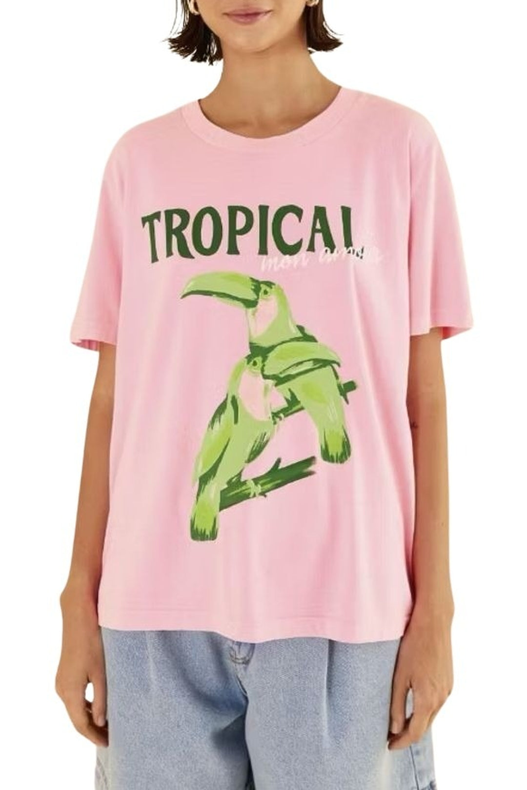 T-shirt Tropical Mon Amour en coton - Rose
