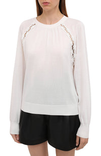 Pull maille dos nu à détails en dentelle et soie - Iconic Milk