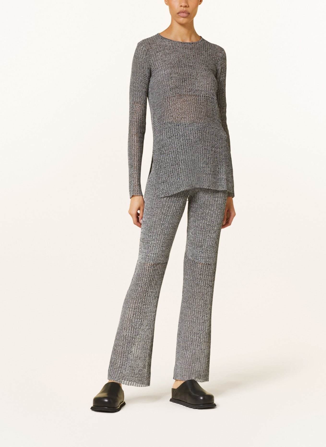 Pantalon Karine en tricot côtelé - Mottled Creme