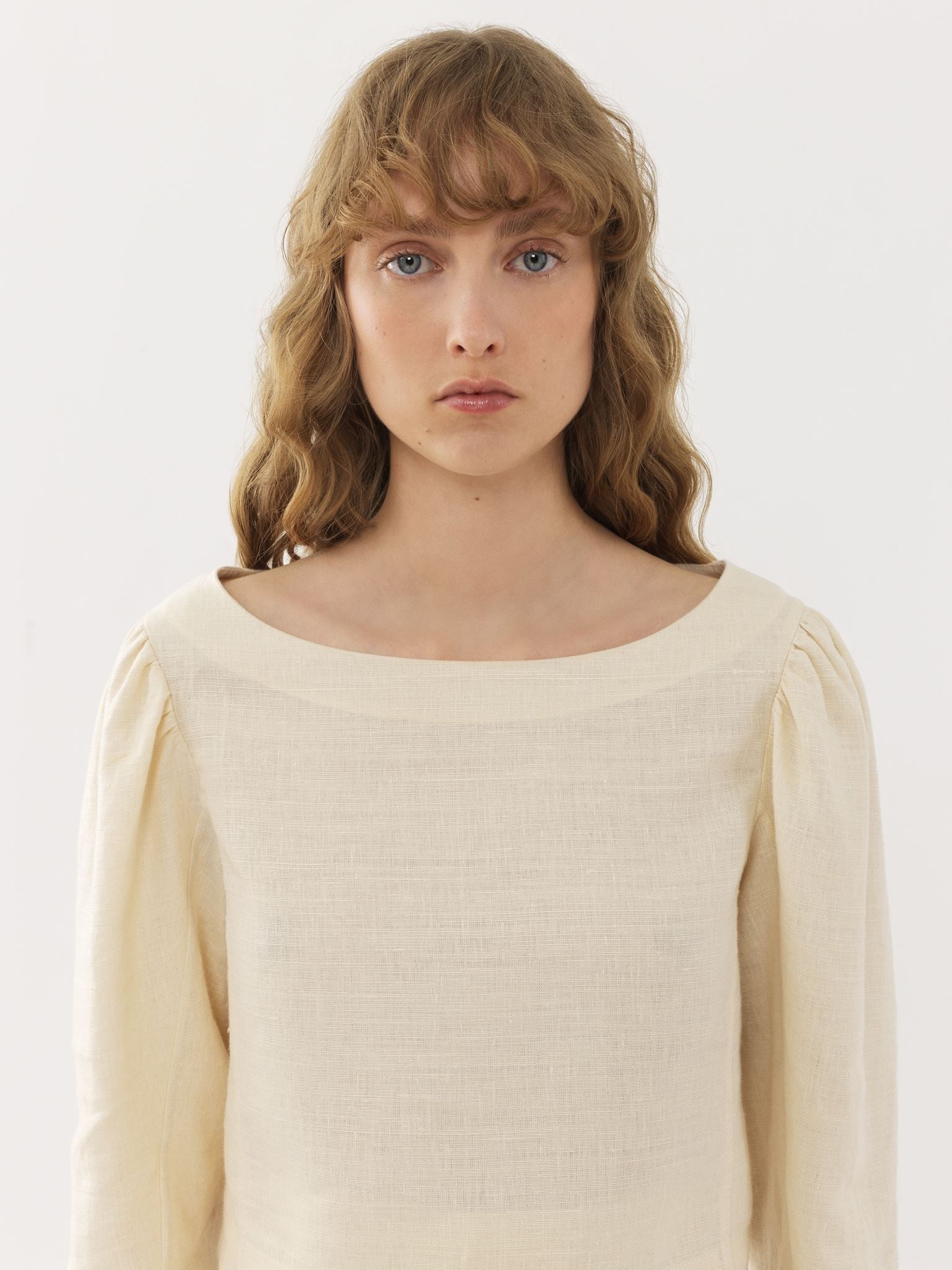 Top court encolure bateau en lin - Coconut Milk