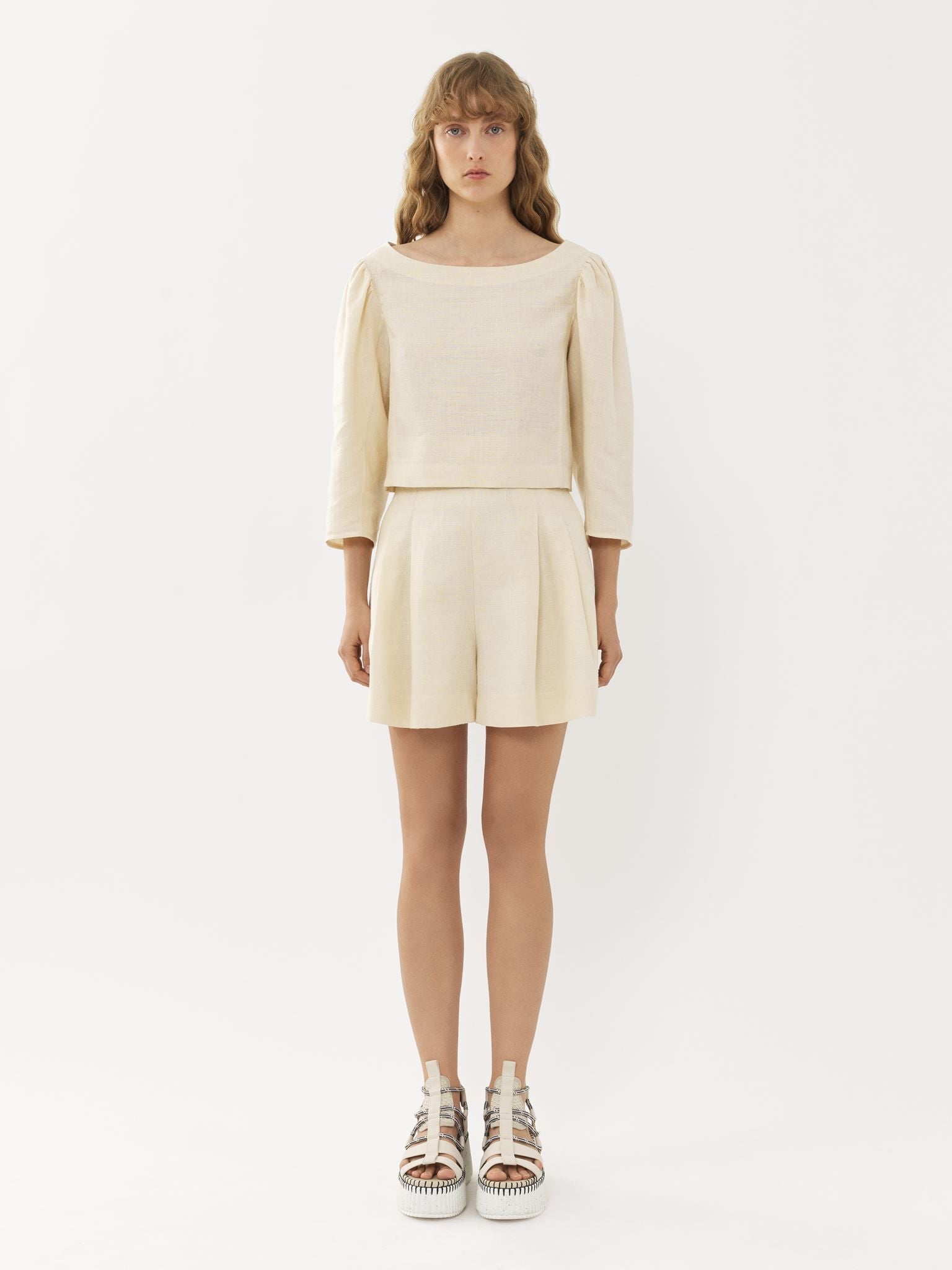 Top court encolure bateau en lin - Coconut Milk