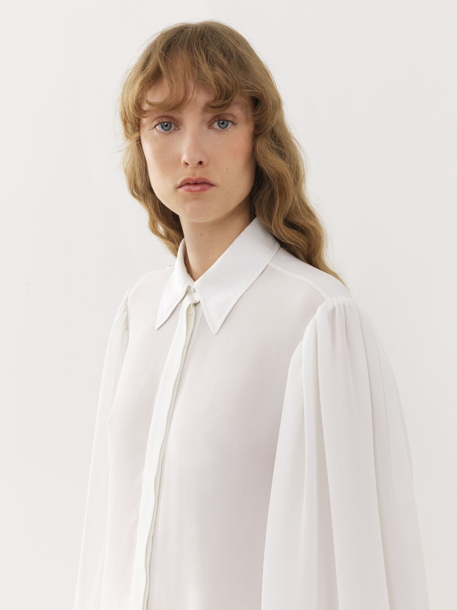Chemise manches bouffantes en soie - White