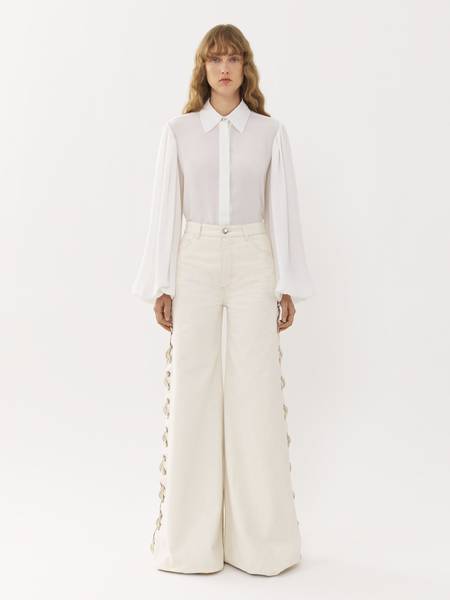 Chemise manches bouffantes en soie - White