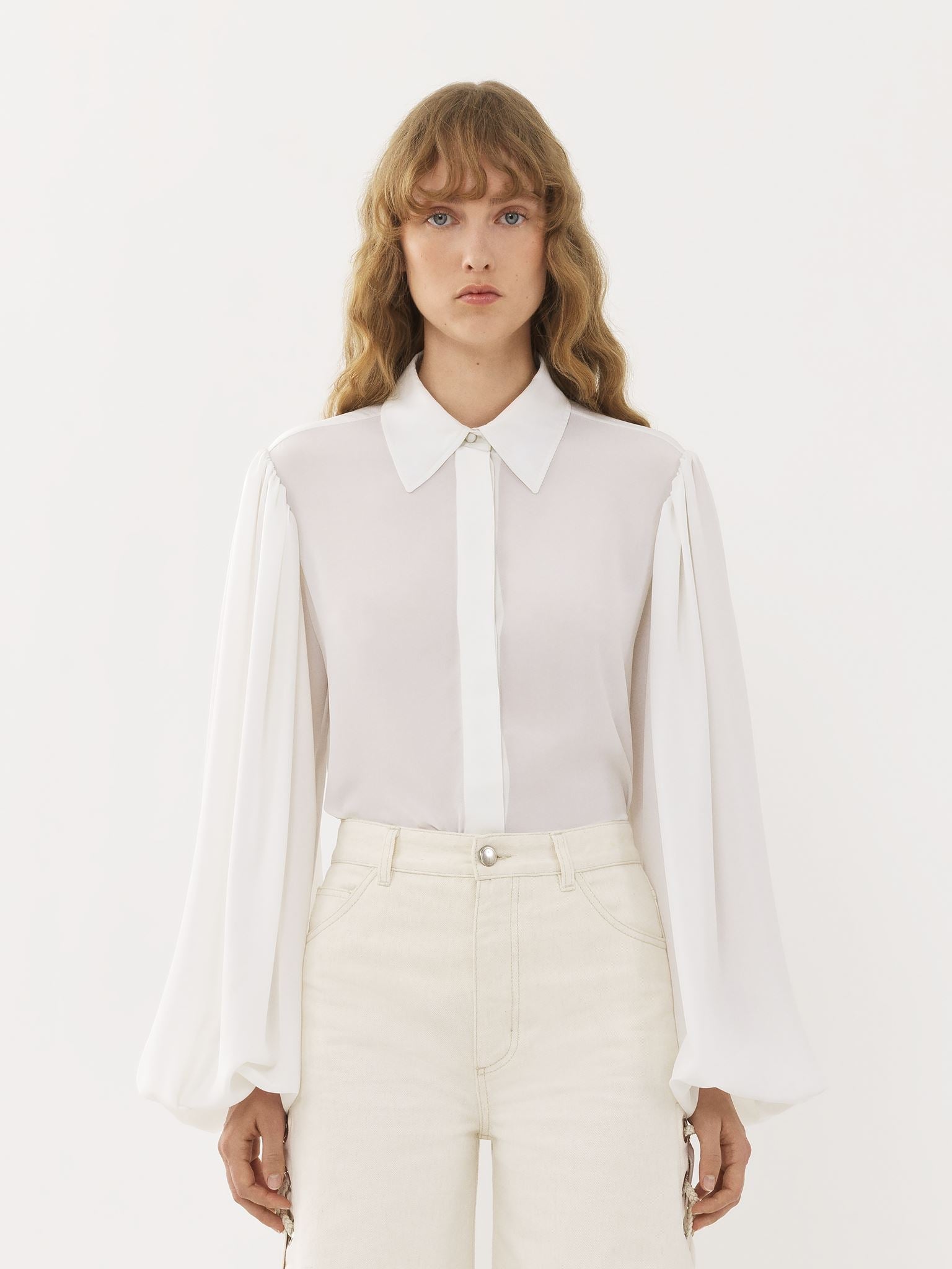 Chemise manches bouffantes en soie - White