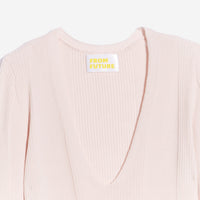 Pull à col V à côtes en laine superfine - Powder Pink