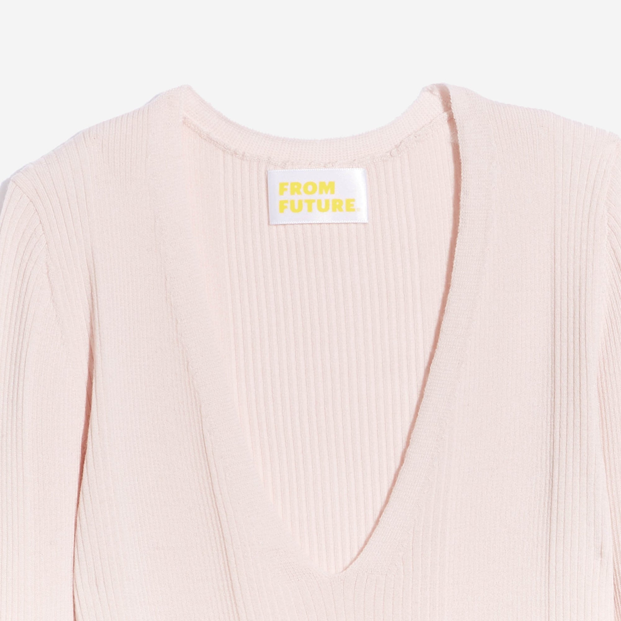 Pull à col V à côtes en laine superfine - Powder Pink