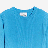 Pull à col rond à côtes en laine superfine - Beach Blue