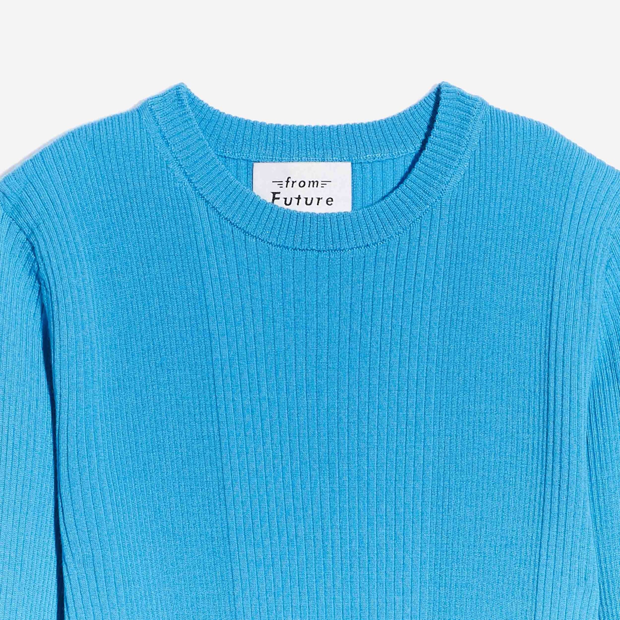Pull à col rond à côtes en laine superfine - Beach Blue