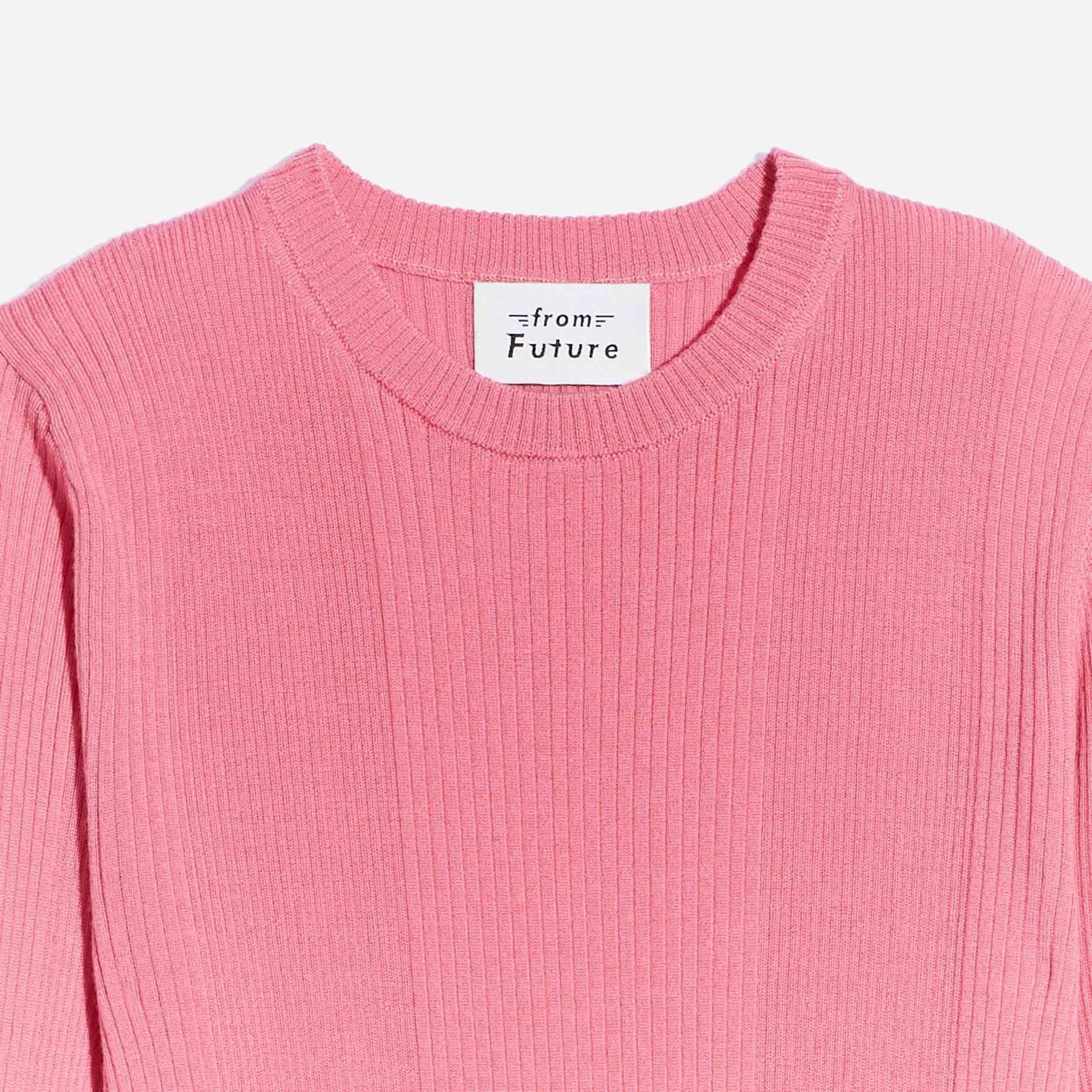 Pull à col rond à côtes en laine superfine - Bubble Gum