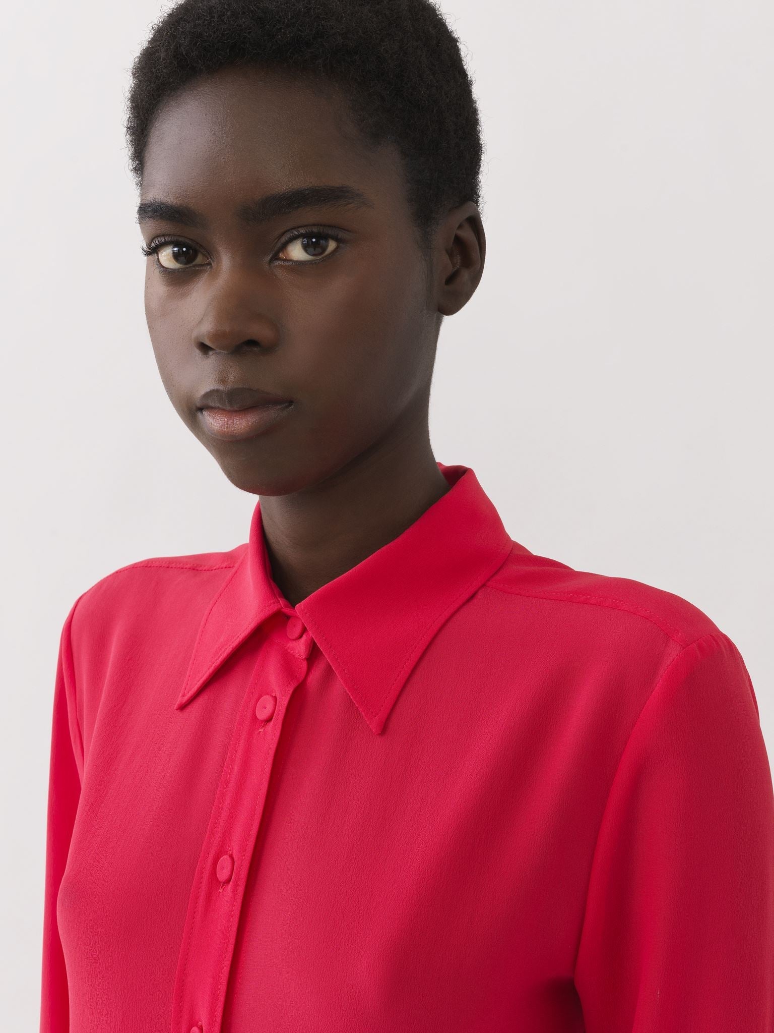 Chemise manches froncées en soie - Rose Pétillant