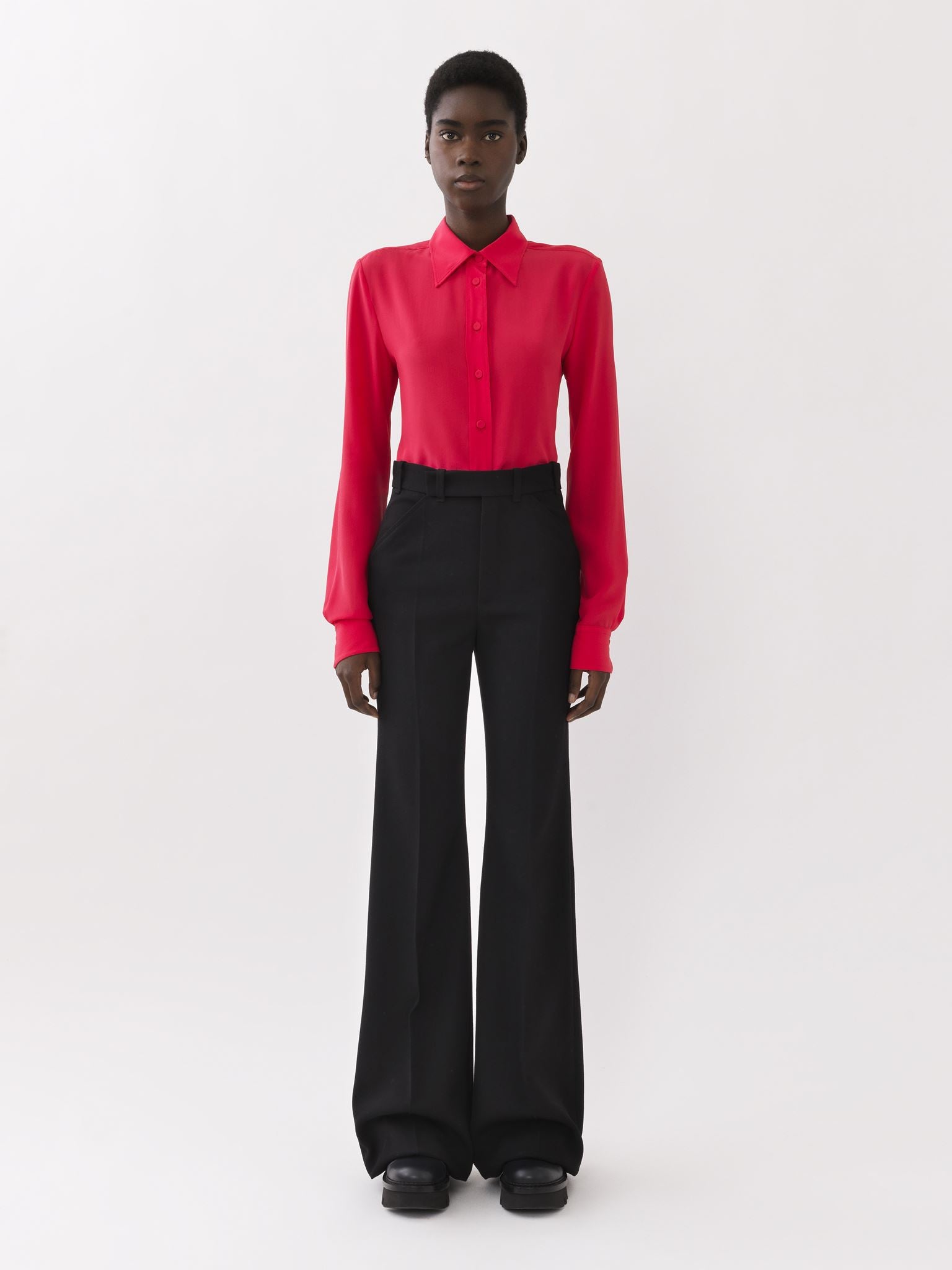 Chemise manches froncées en soie - Rose Pétillant