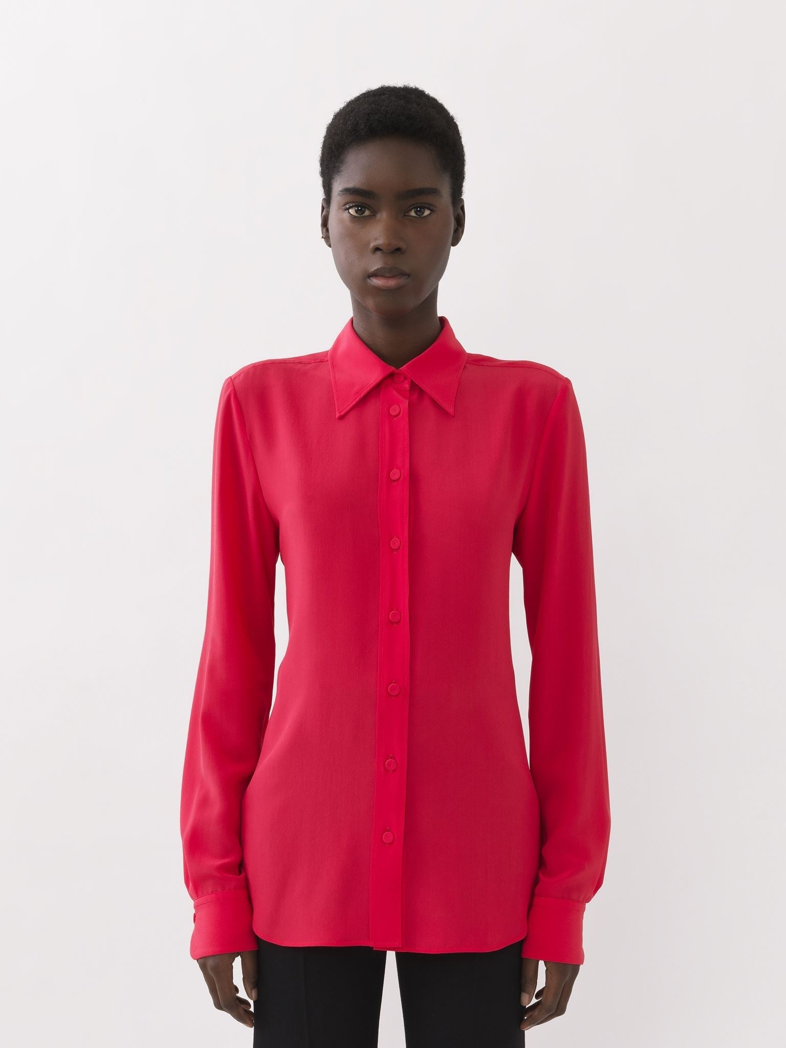 Chemise manches froncées en soie - Rose Pétillant