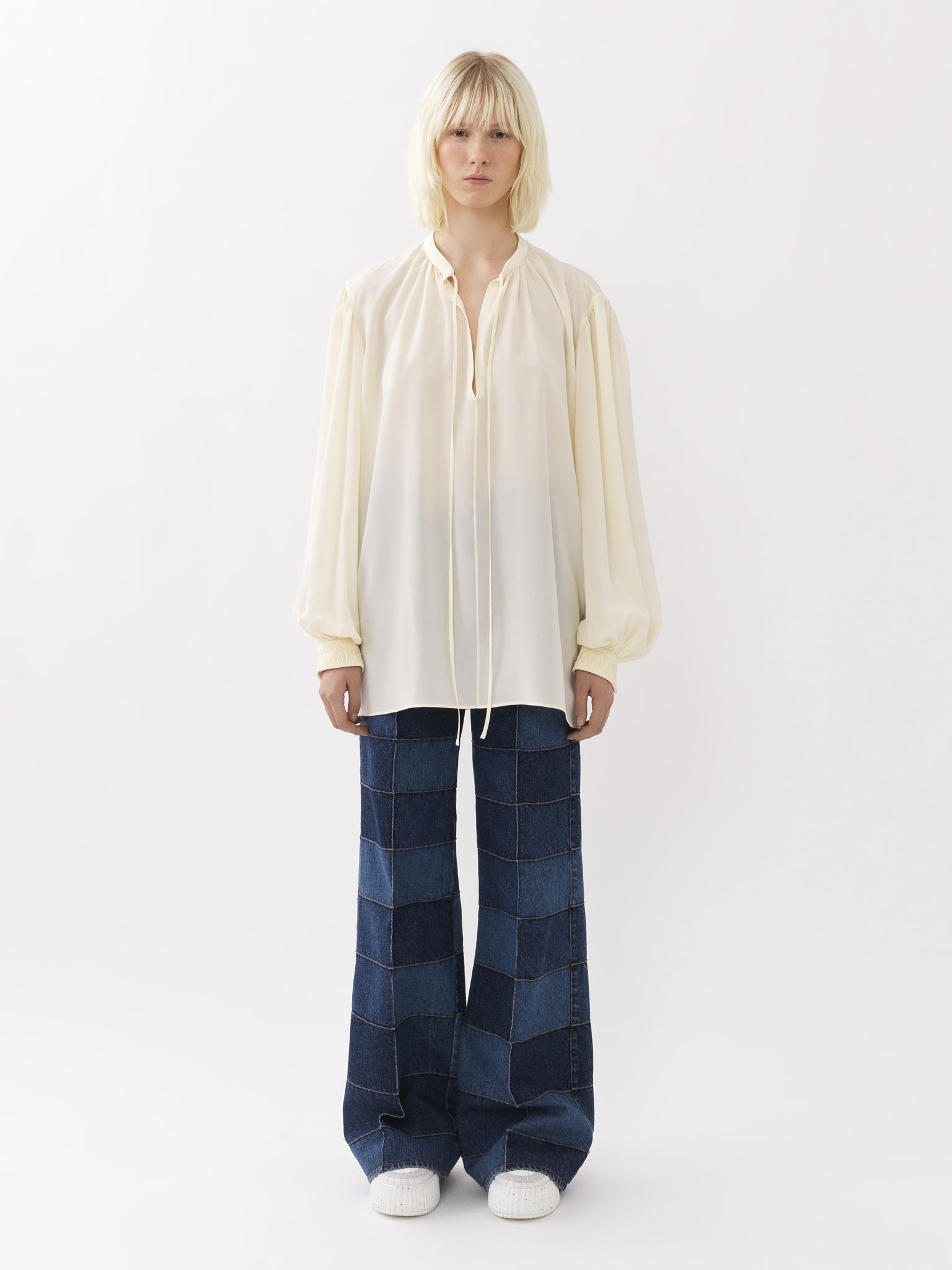 Blouse froncée en soie - Crème Au Beurre