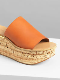 Mules Camille compensées en cuir - Cognac Brown