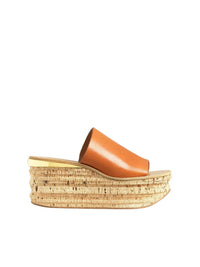Mules Camille compensées en cuir - Cognac Brown