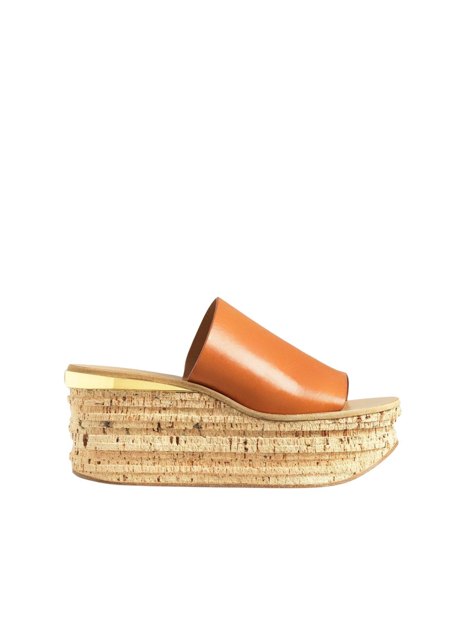Mules Camille compensées en cuir - Cognac Brown