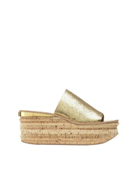 Mules compensées Camille en cuir métallisé - Deep Gold