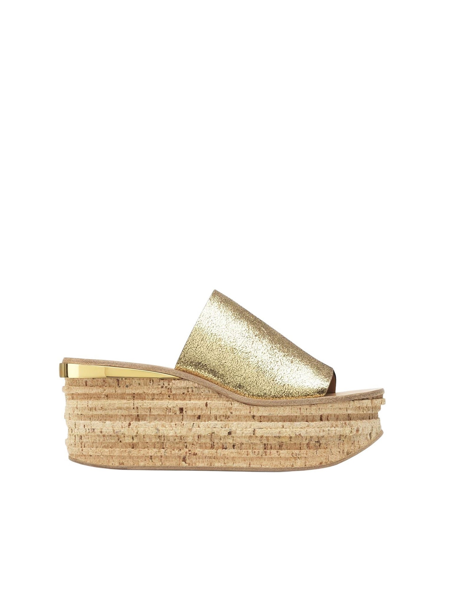 Mules compensées Camille en cuir métallisé - Deep Gold