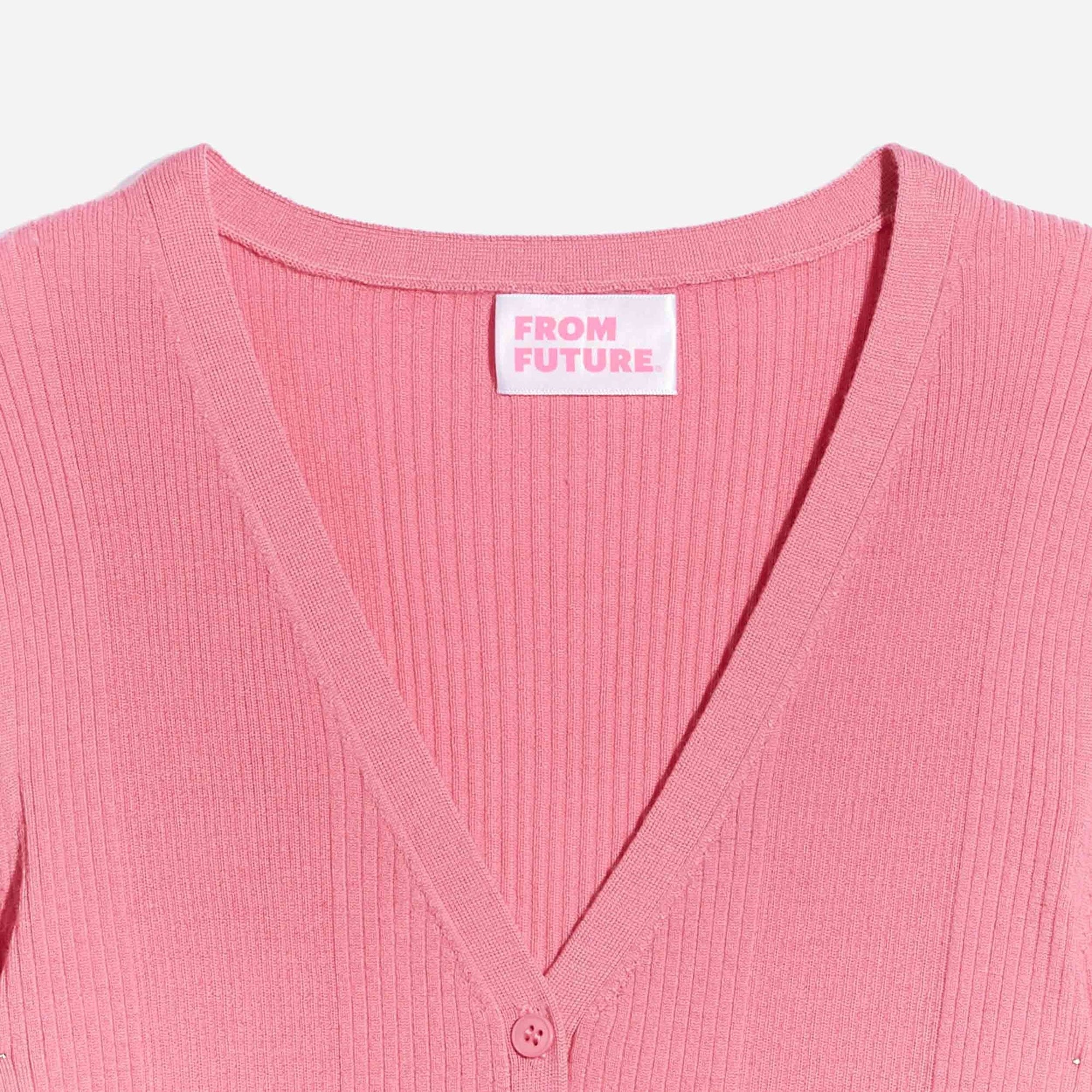 Cardigan à côtes en laine superfine - Bubble Gum