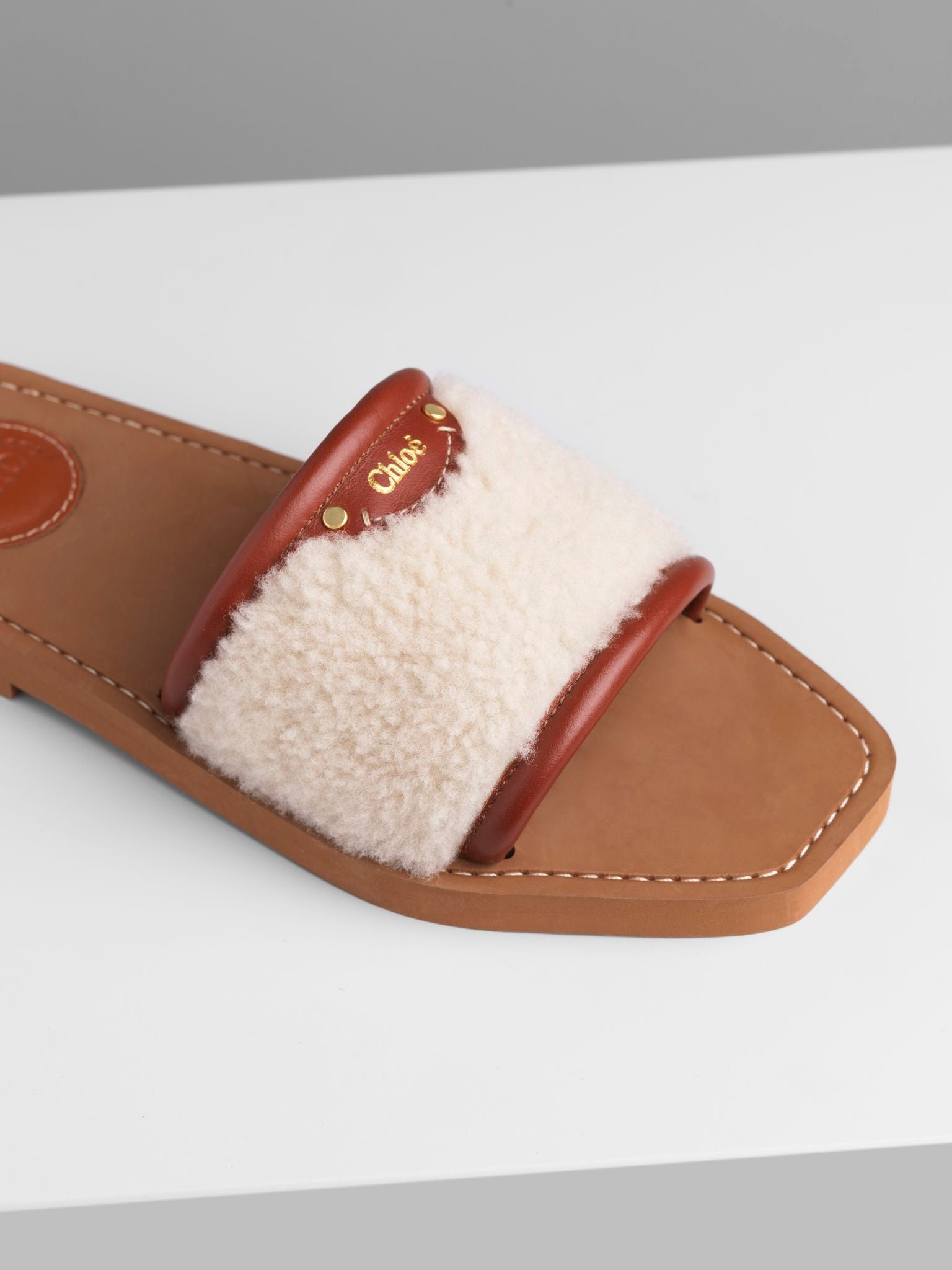 Mules Woody en peau lainée - Mild Beige