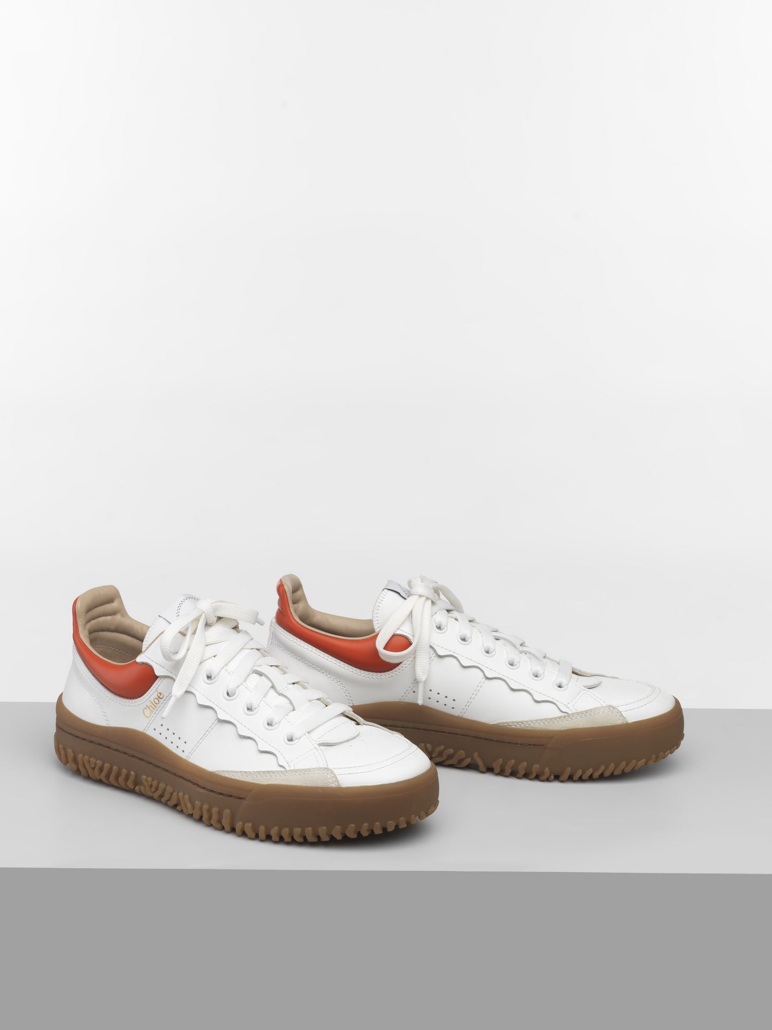 Sneakers Franckie en cuir - White & Orange