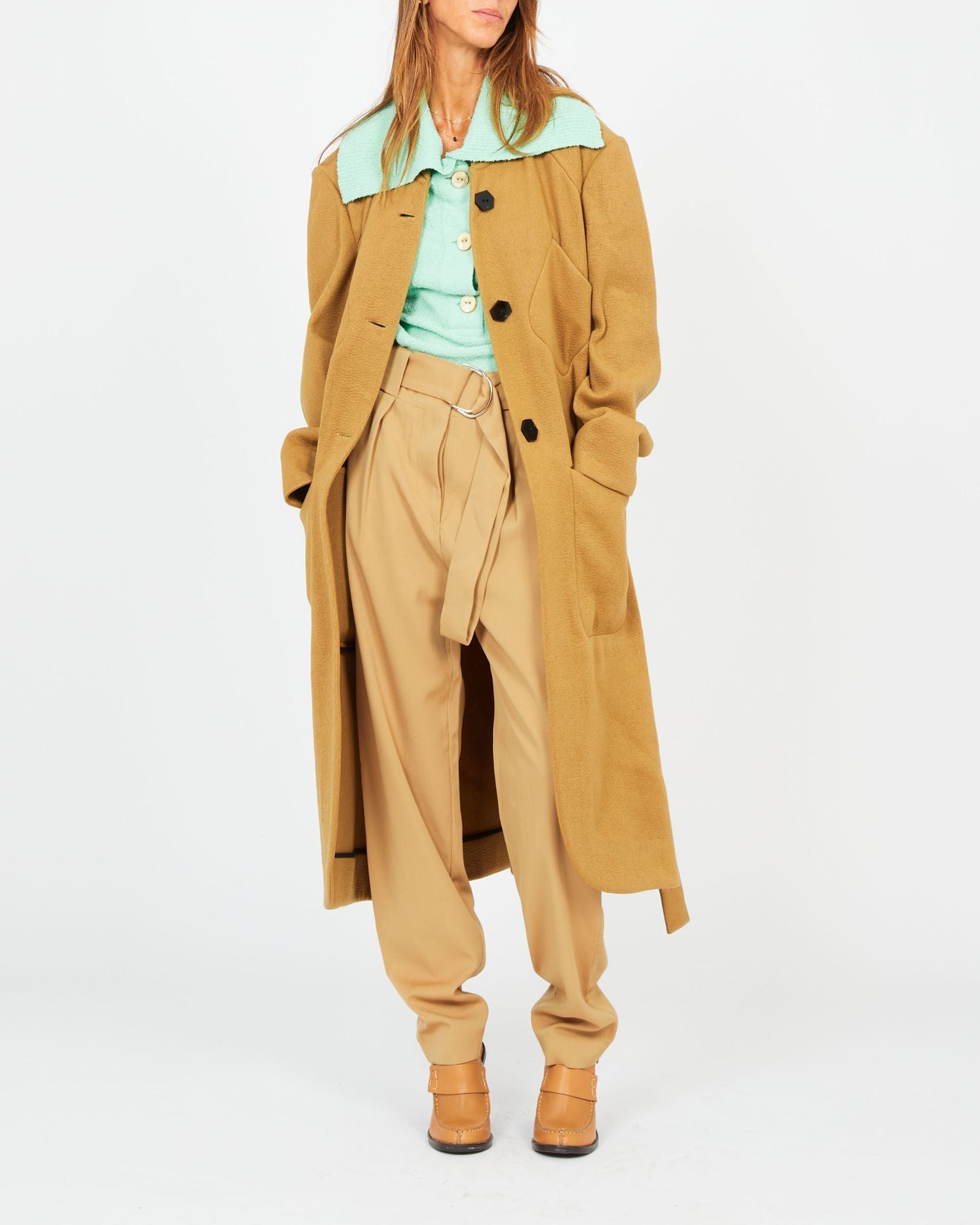 Pull polo en maille bouclée - Menthe