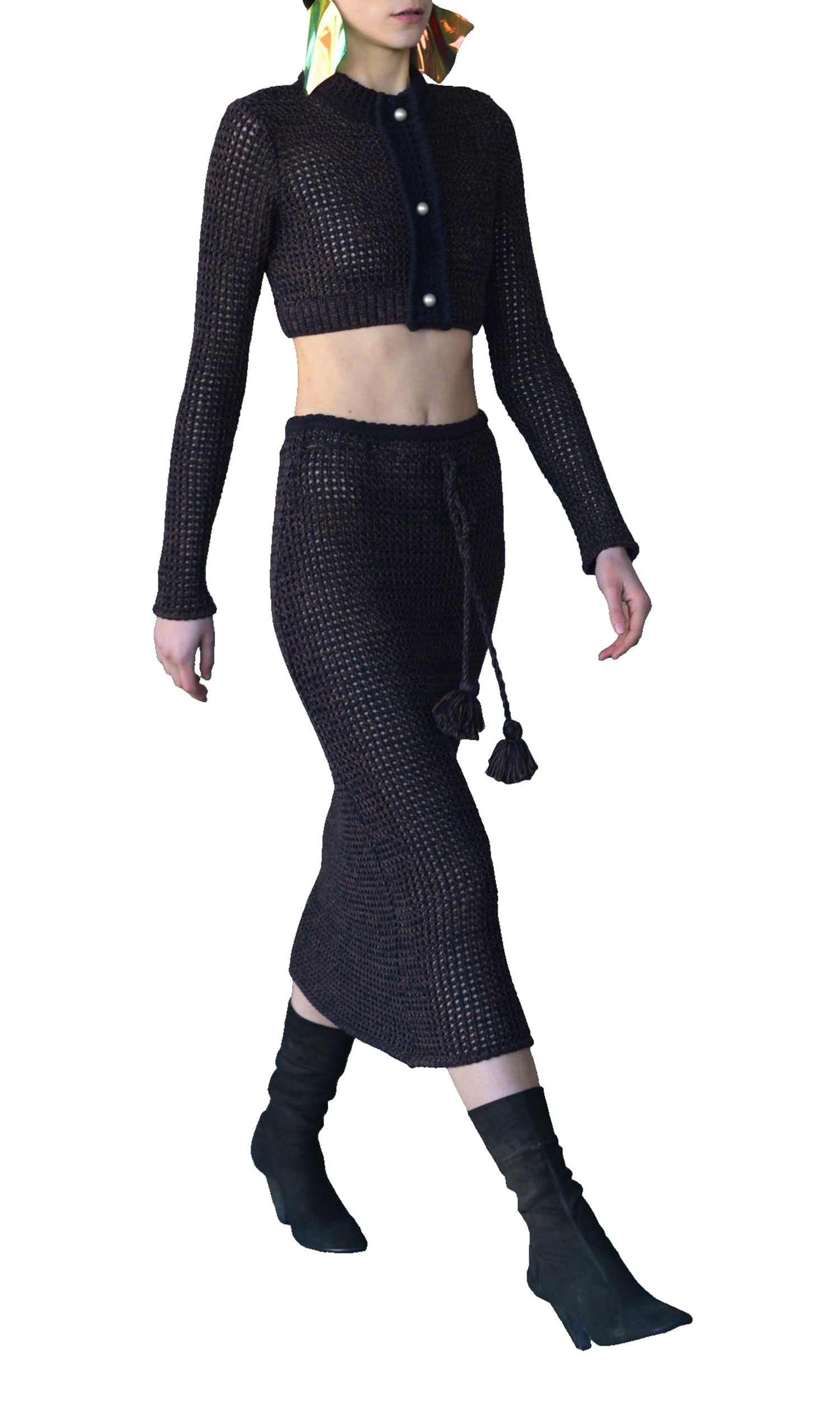 Jupe midi tube en laine - Choco