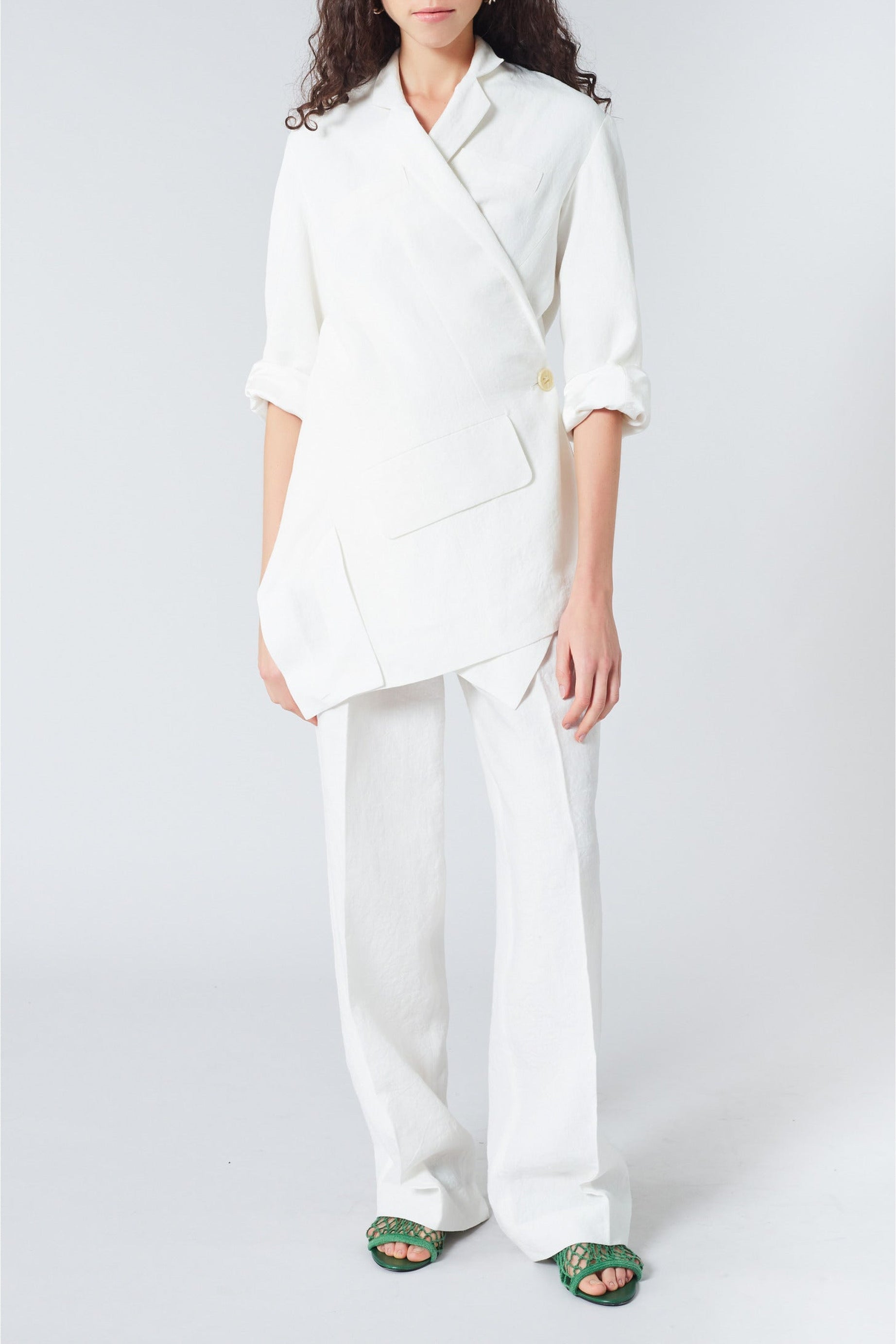 Veste croisée courte au dos en lin - Blanc