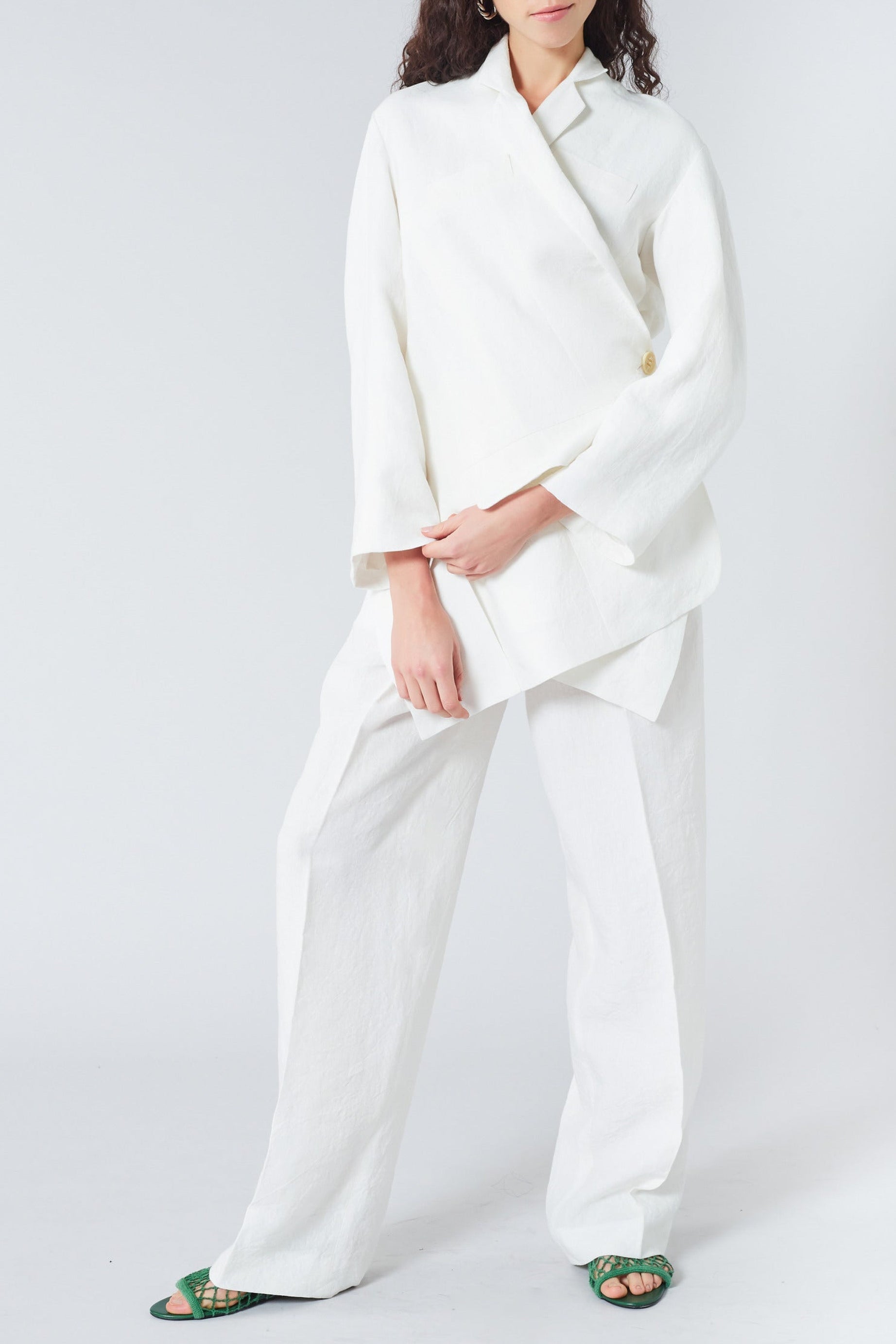 Veste croisée courte au dos en lin - Blanc