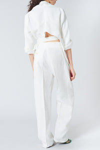 Veste croisée courte au dos en lin - Blanc