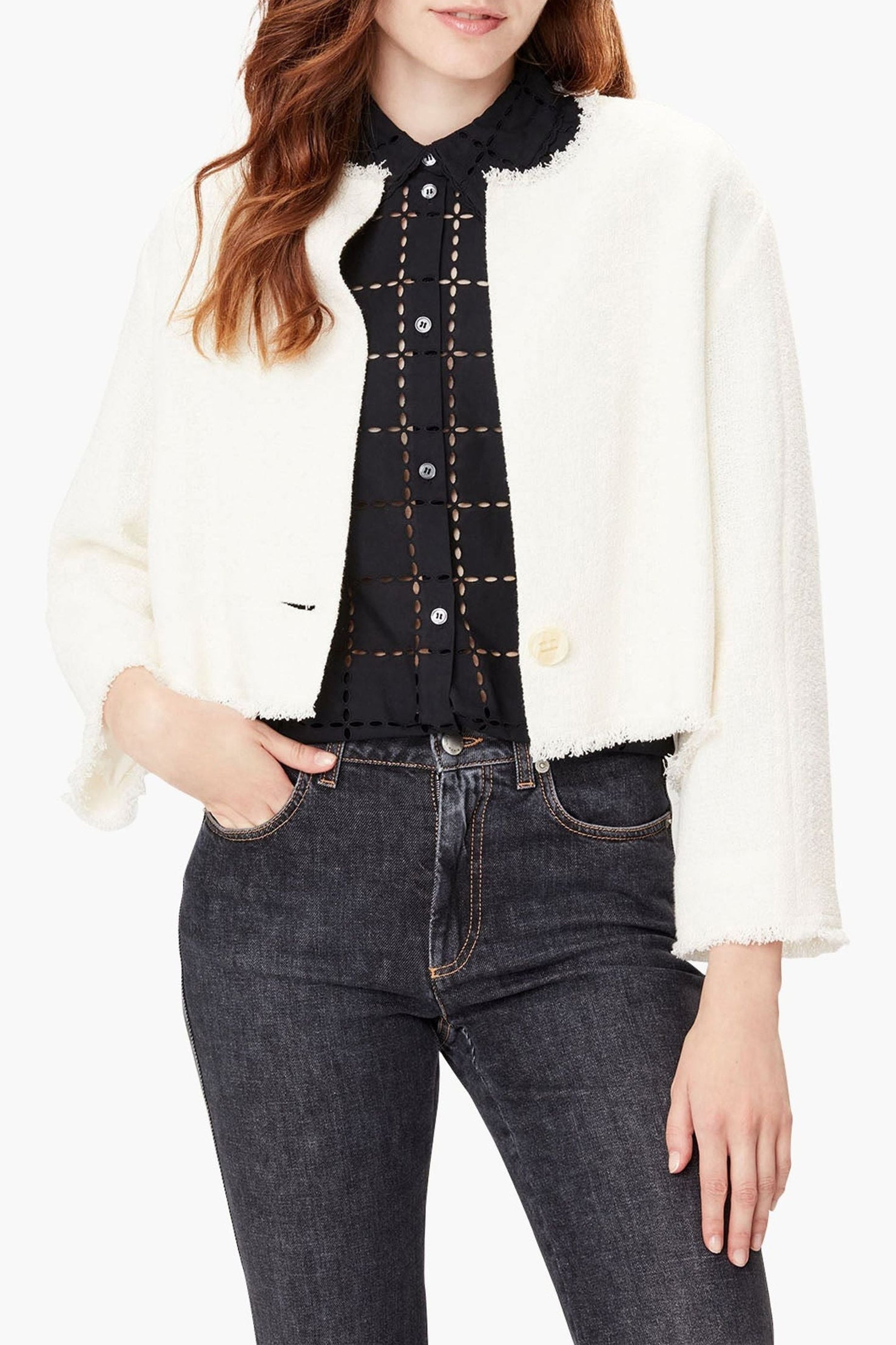 Veste courte croisée en lin - Naturel