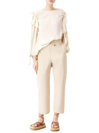 Blouse en soie mélangée avec détails de volants - Angora Beige