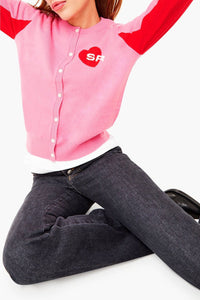 Cardigan cœur SR en laine - Rose