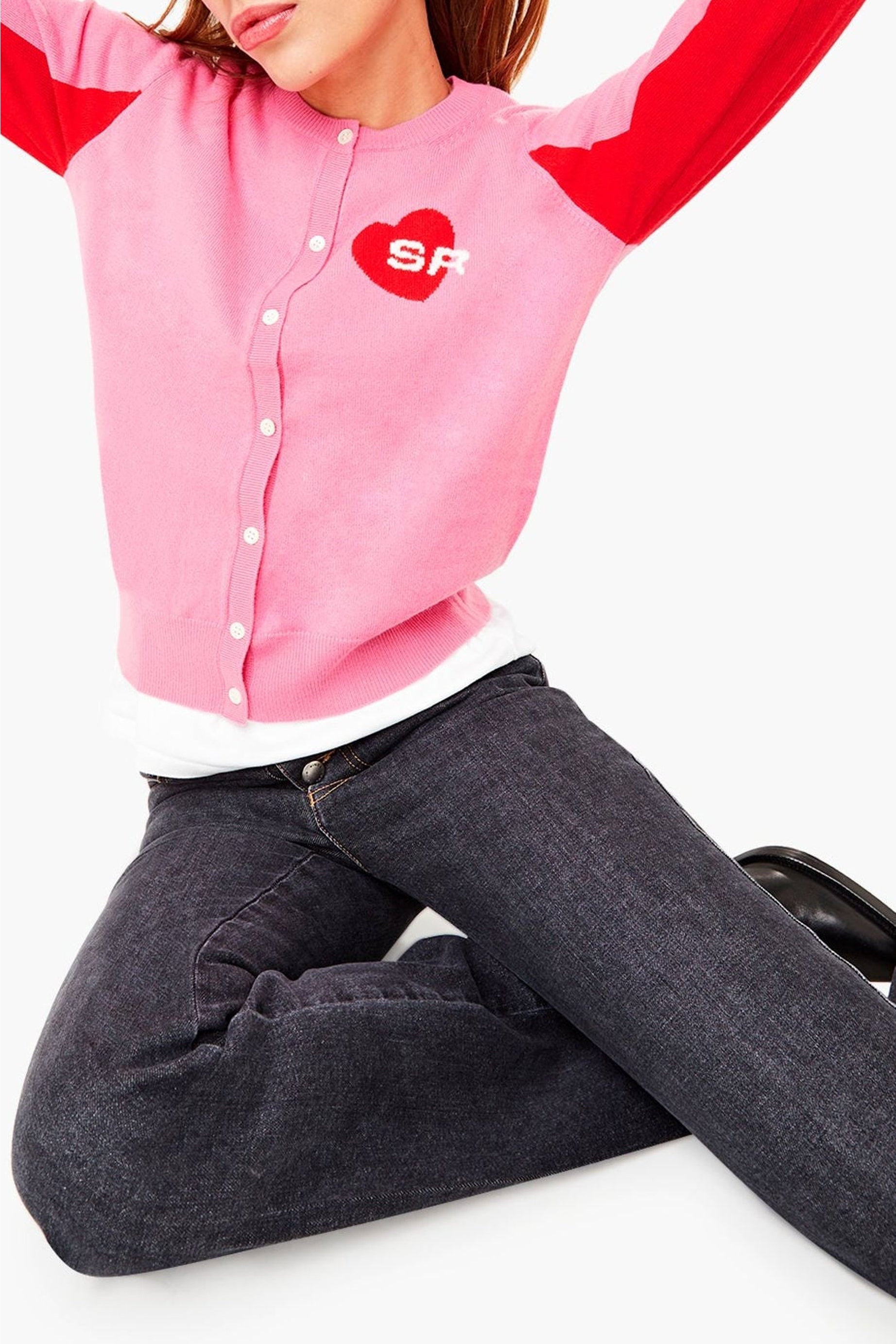 Cardigan cœur SR en laine - Rose