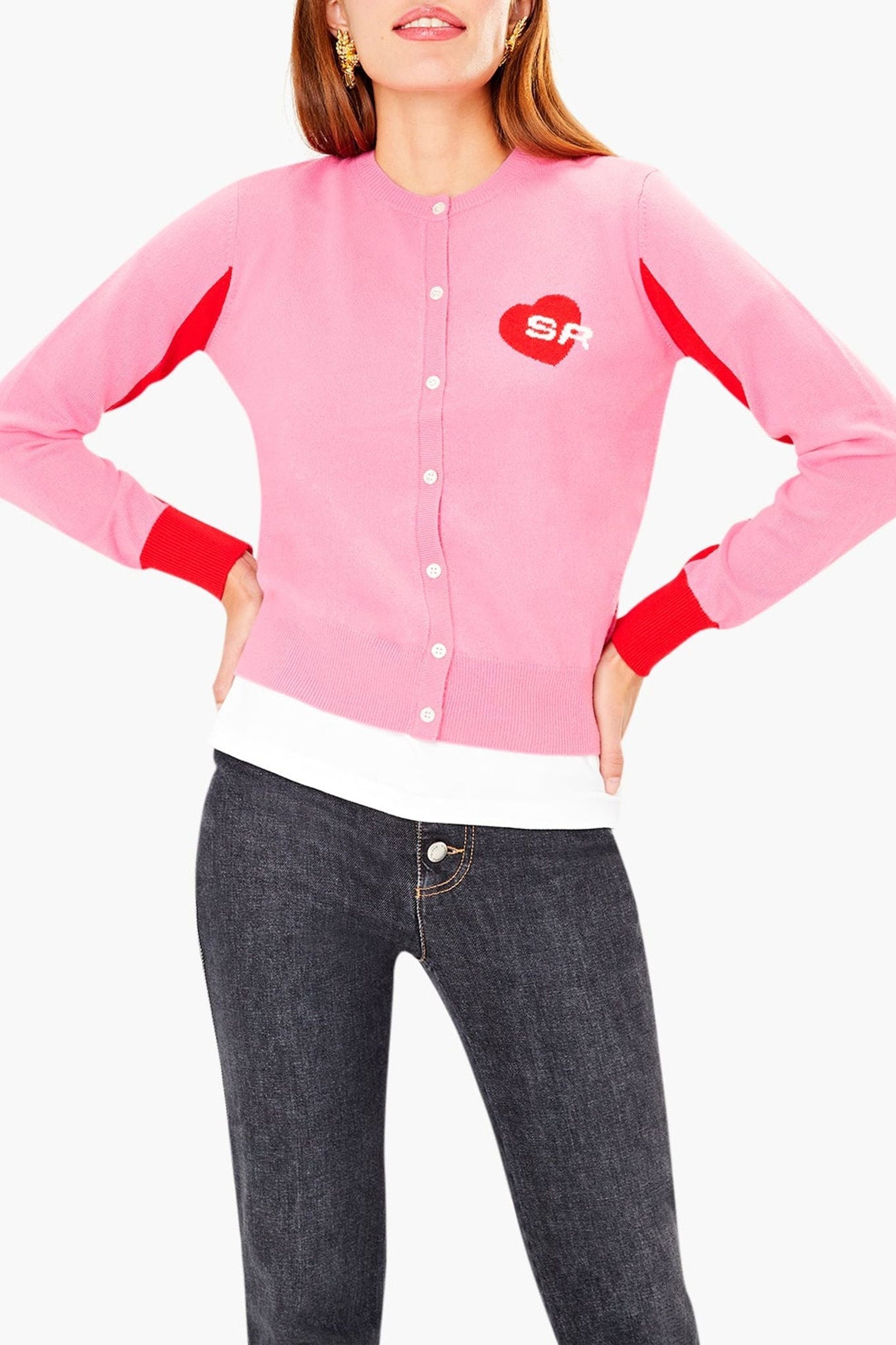 Cardigan cœur SR en laine - Rose