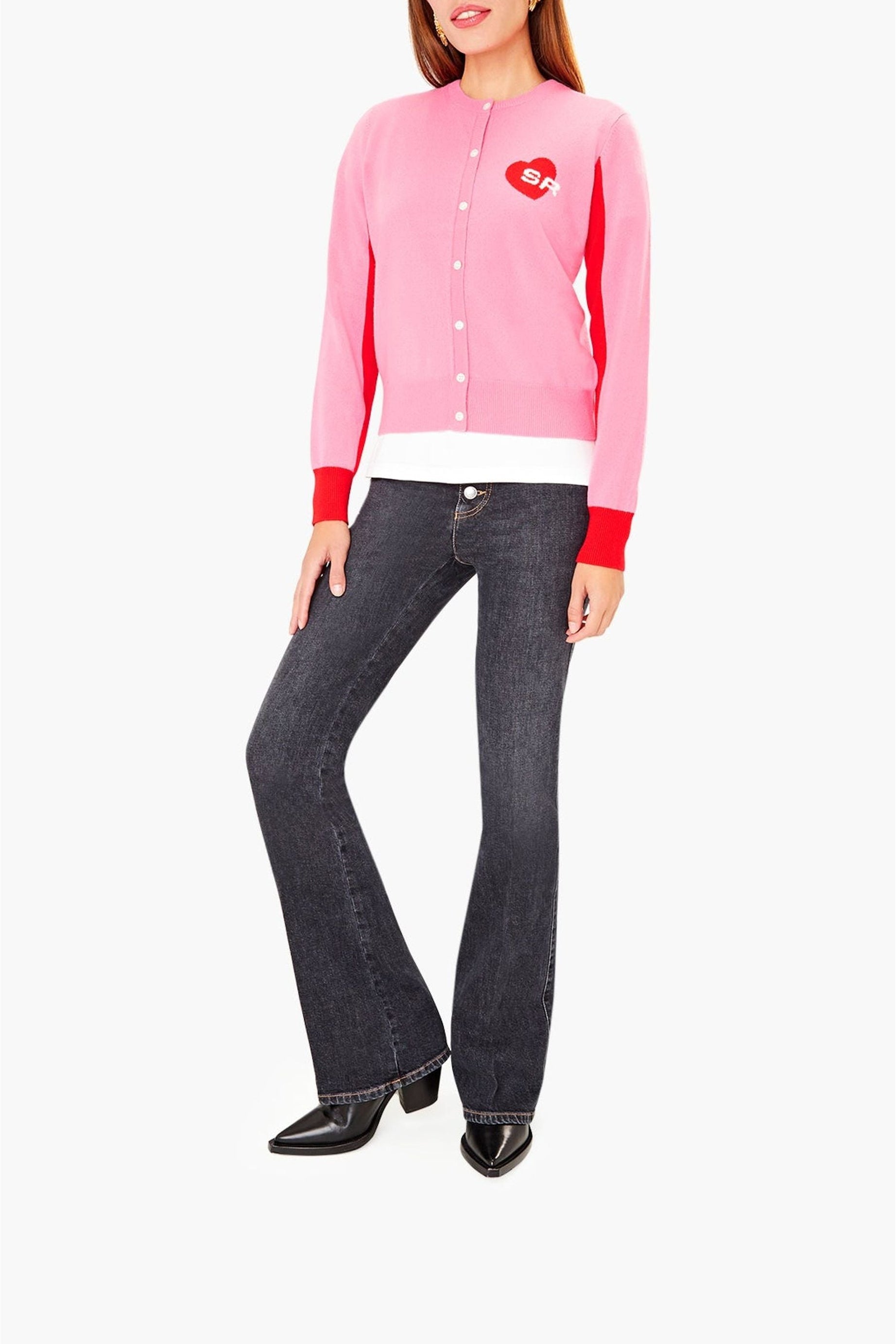 Cardigan cœur SR en laine - Rose