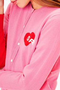 Cardigan cœur SR en laine - Rose