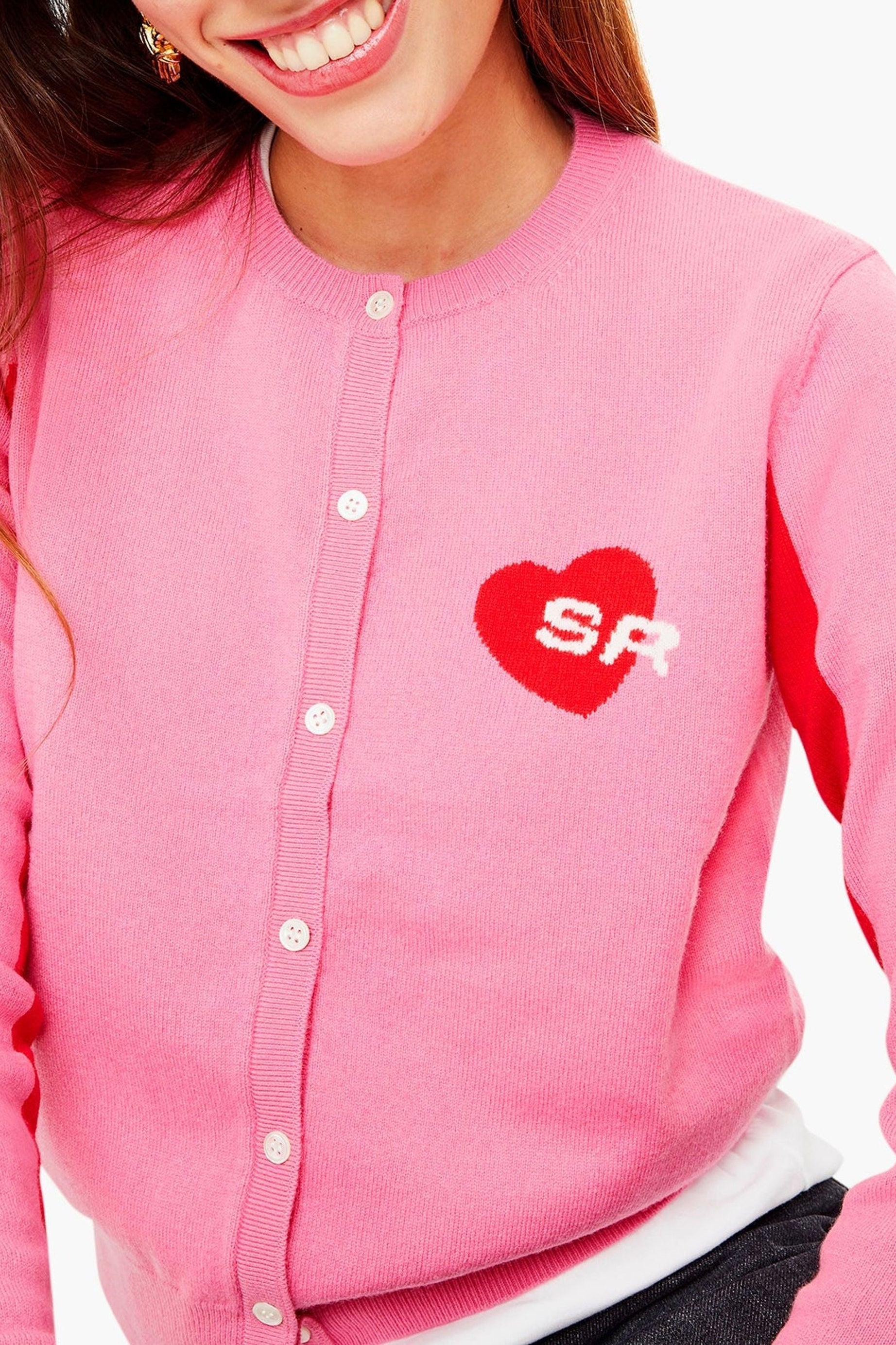 Cardigan cœur SR en laine - Rose