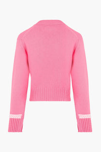 Cardigan cœurs en laine - Rose