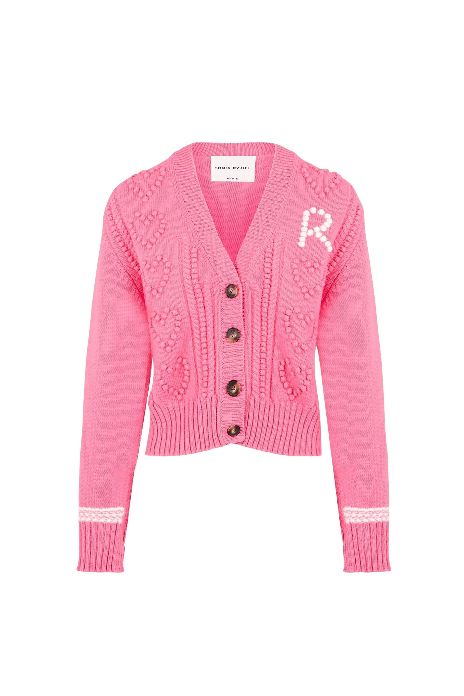 Cardigan cœurs en laine - Rose