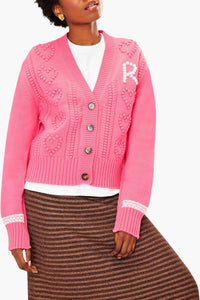 Cardigan cœurs en laine - Rose