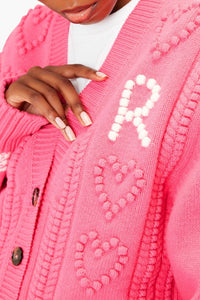 Cardigan cœurs en laine - Rose