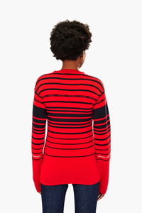 Pull rayé à manches longues en laine - Rouge
