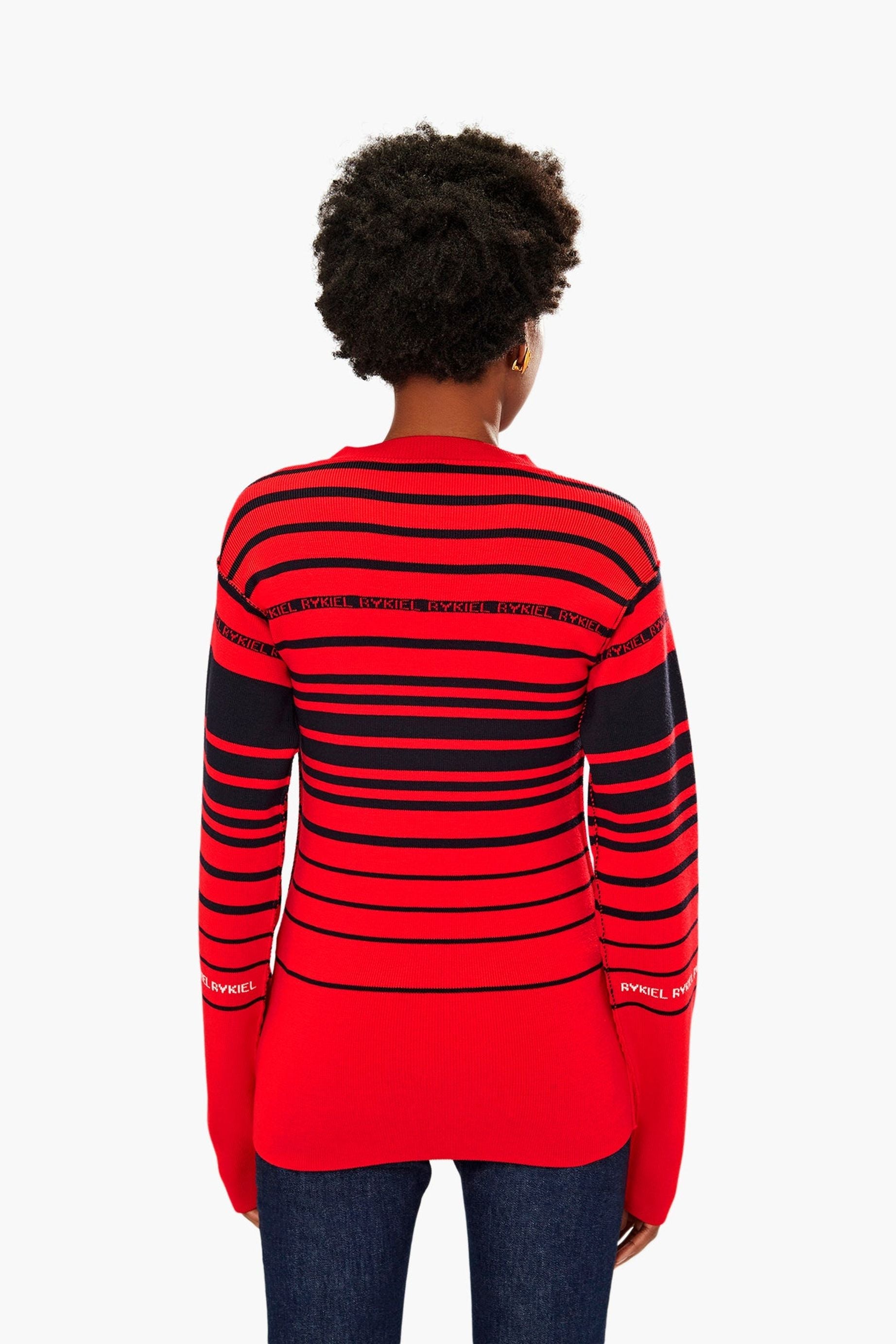 Pull rayé à manches longues en laine - Rouge