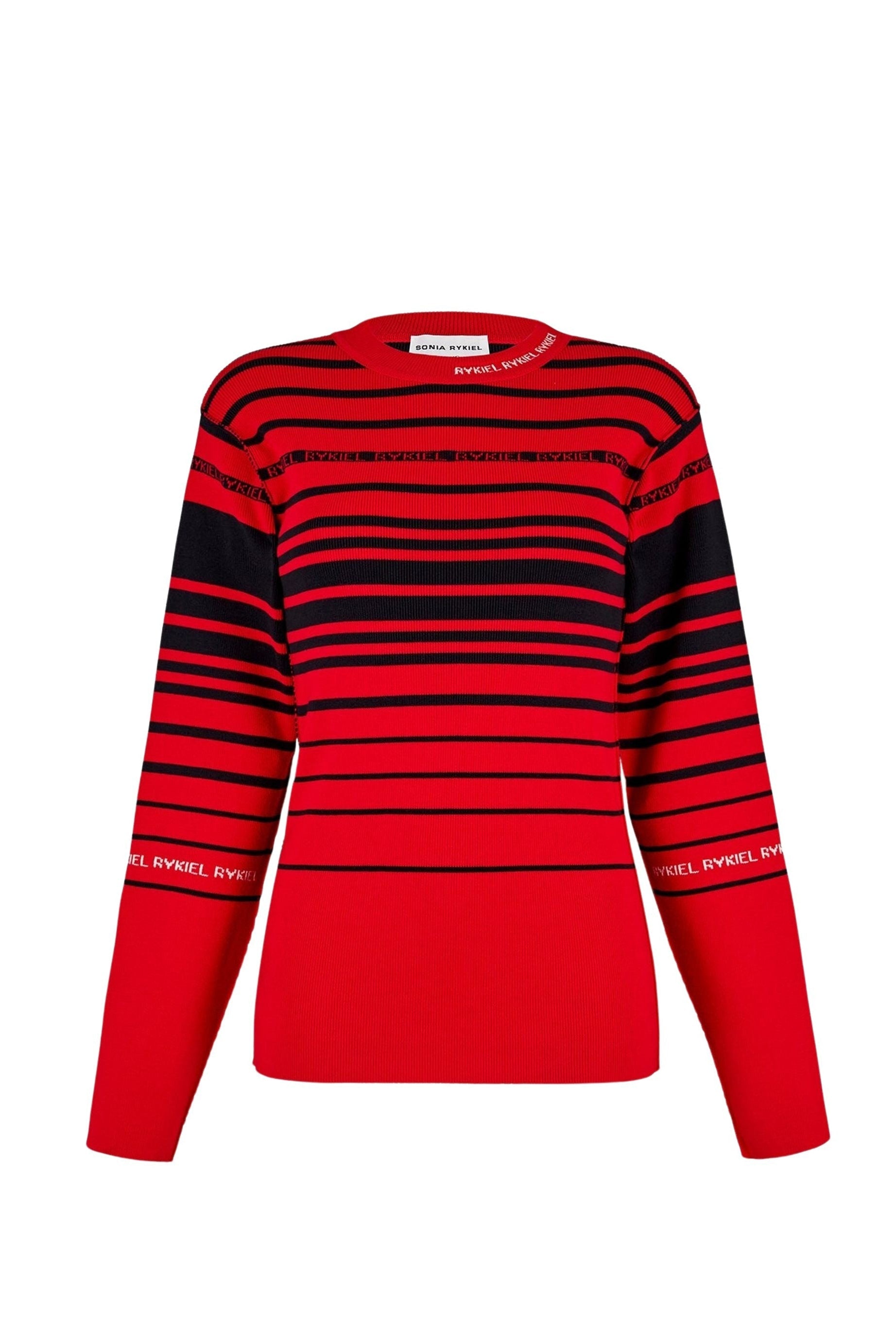 Pull rayé à manches longues en laine - Rouge