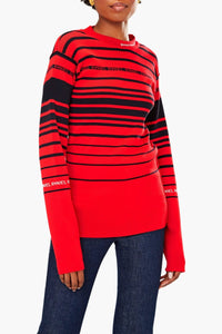 Pull rayé à manches longues en laine - Rouge