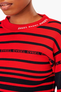 Pull rayé à manches longues en laine - Rouge