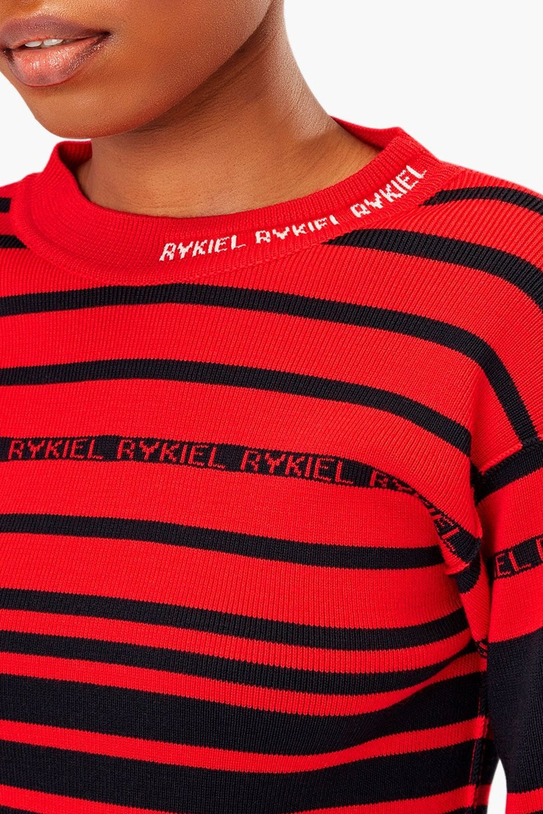 Pull rayé à manches longues en laine - Rouge